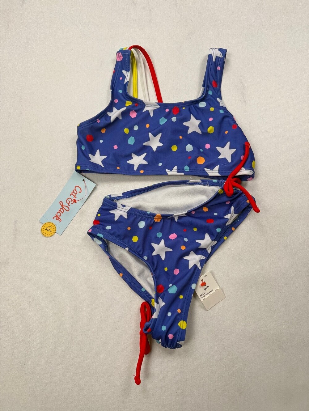 Cat & Jack Printed Bikini Blue 90s VTG Beach-Ready - Girls S (6/7)
